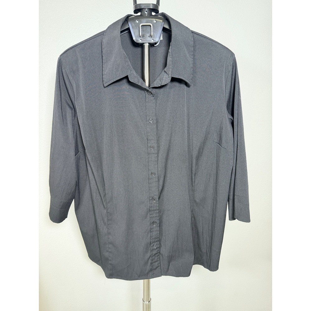Apt. 9 Shirt Womens 2X Black Stretch Long Sleeve Pleated Side Slit Button Up